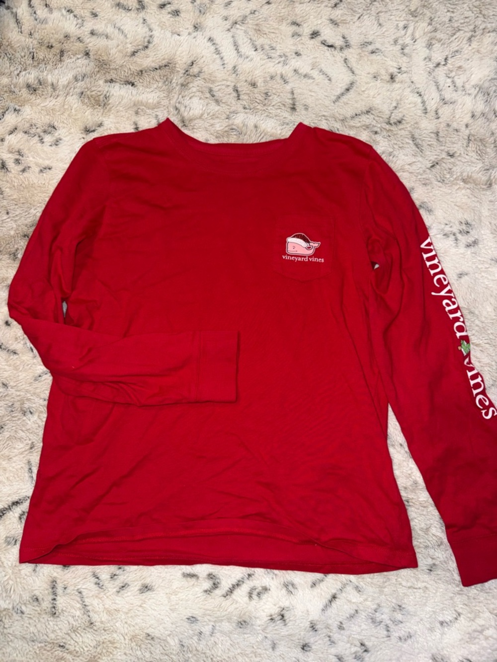 Kids Vineyard Vines Bright Red Long Sleeve Pocket Tee with sparkly design